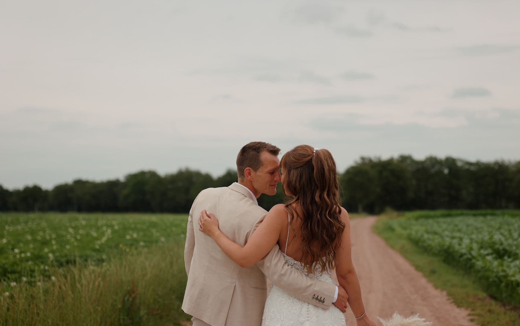 Wedding couple embracing