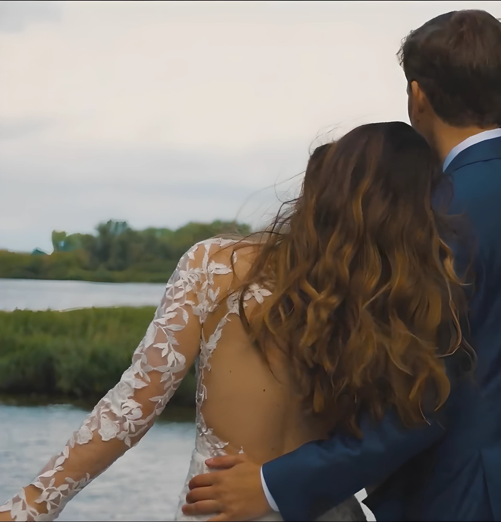 Wedding couple embracing